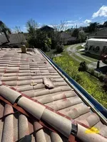 Toiture en tuile avec une gouttière en zinc installée pour l' évacuation des eaux.